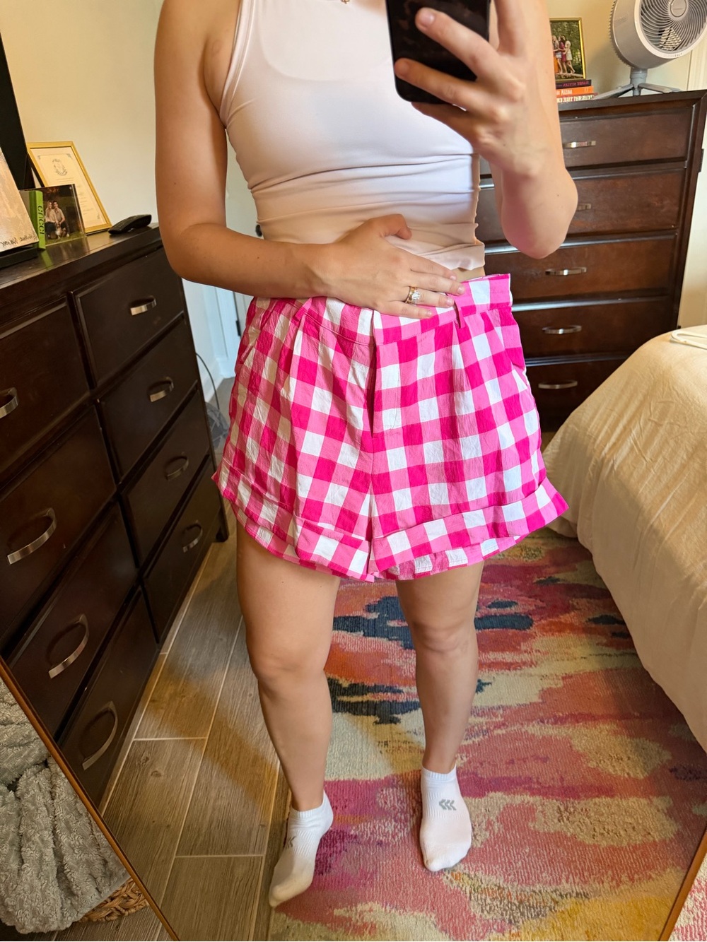 TCEC pink and white checkered shorts